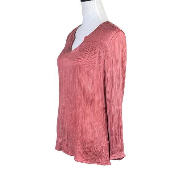 Soft Surroundings Lumi Terra Cotta Pink Long Sleeve V-neck Textured Top - Picture 4 of 11